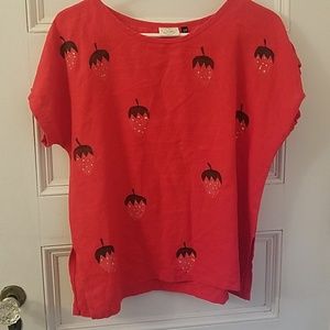 100% linen strawberry printed top